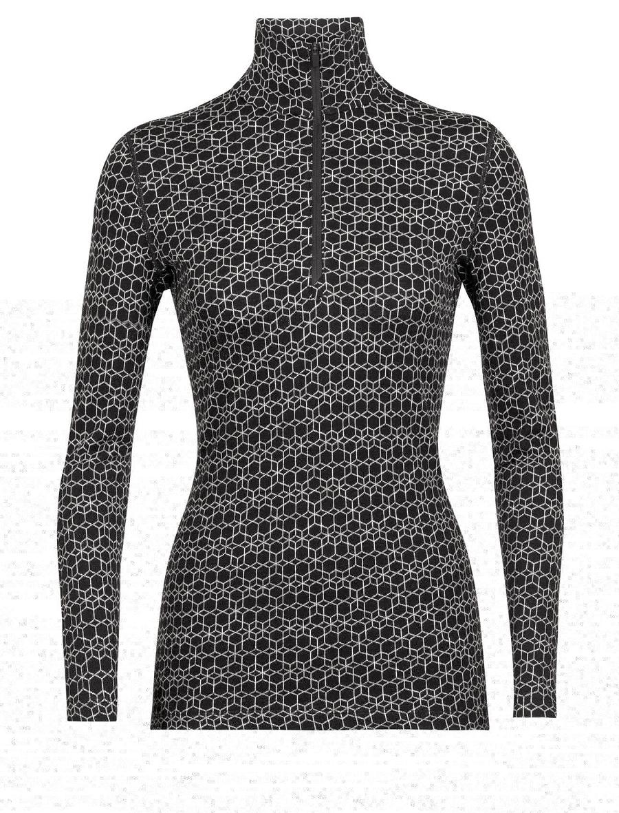 Black / Snow Women's Icebreaker Merino 250 Vertex Long Sleeve Half Zip Alpine Geo Base Layers | USA 1838GSOL